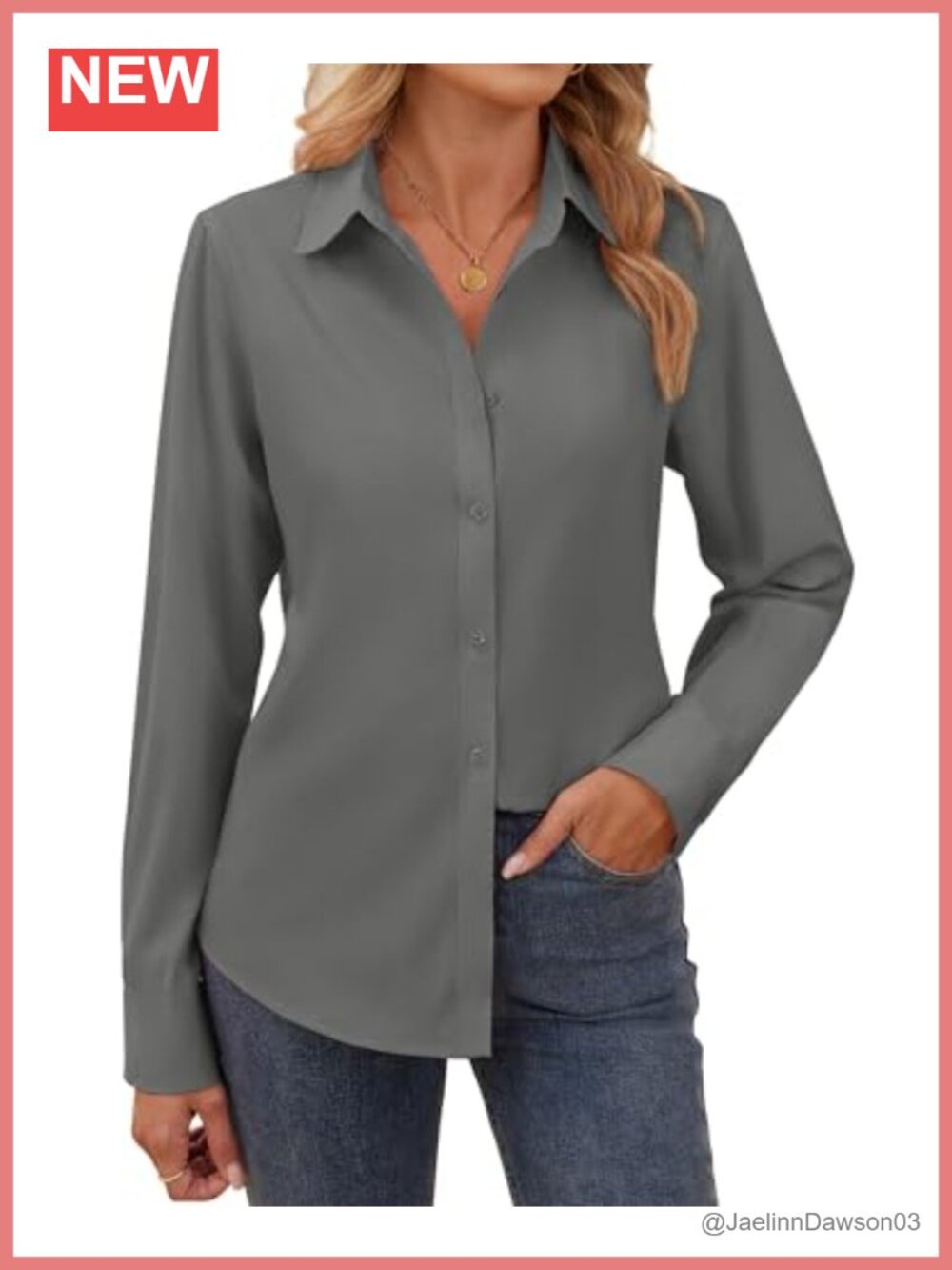 Women's Long Sleeve Button Down Shirt Cotton V-Neck Collared Blouse